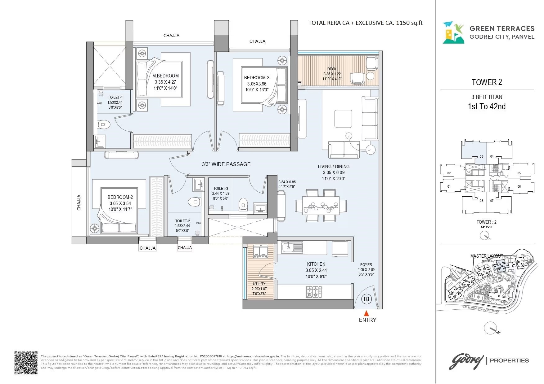 3 BHK 1150 Sq. Ft. Apartment