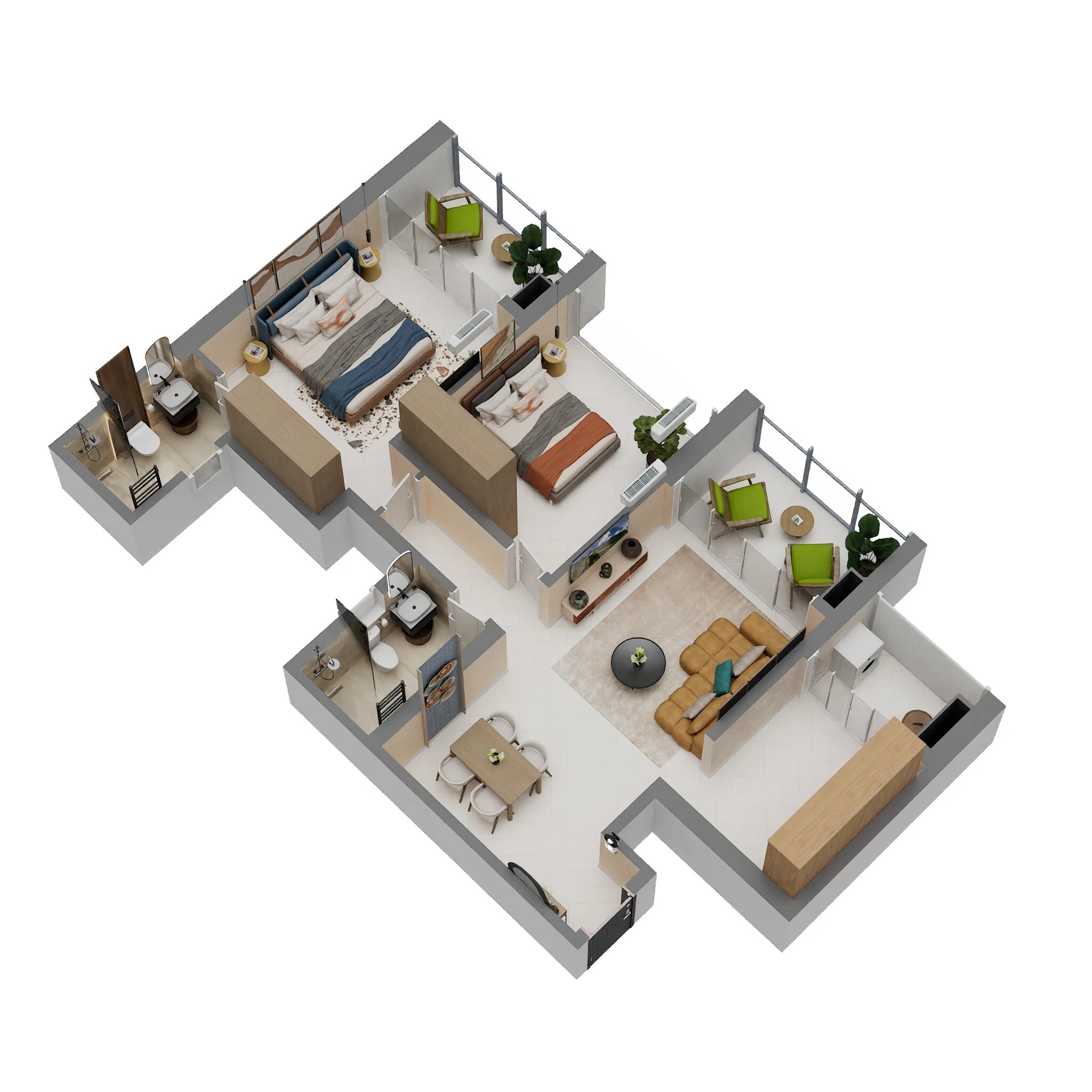 Floor plan of 2 BHK 725 Sq. Ft. Apartment in Godrej Varanya, Navi Mumbai
