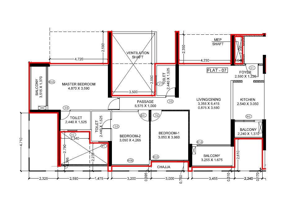Floor plan of 3 BHK 1200 Sq. Ft. Apartment in Godrej Varanya, Navi Mumbai