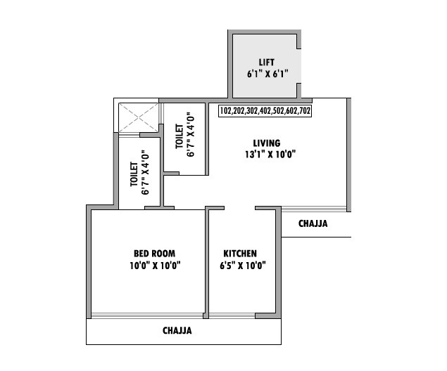 Floor plan of 1 BHK 478 Sq. Ft. Apartment in Gokuldham Apartments, Navi Mumbai