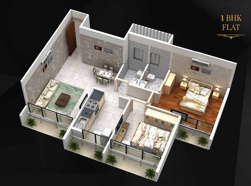Floor plan of 1 BHK 314 Sq. Ft. Apartment in Golden Corniche, Navi Mumbai