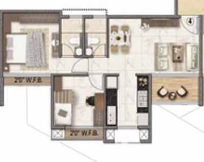 Floor plan of 1 BHK 351 Sq. Ft. Apartment in Goodwill Unity, Navi Mumbai
