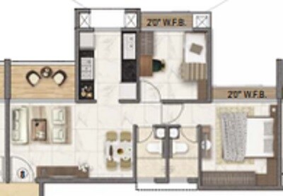 Floor plan of 1 BHK 372 Sq. Ft. Apartment in Goodwill Unity, Navi Mumbai
