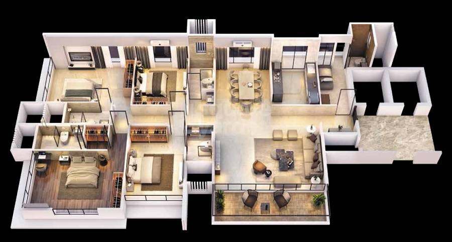 Floor plan of 4 BHK 1992 Sq. Ft. Apartment in Goodwill Wisteria, Navi Mumbai