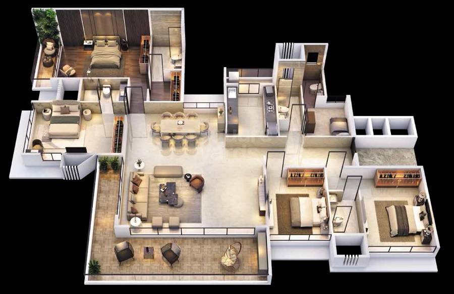 Floor plan of 4 BHK 2292 Sq. Ft. Apartment in Goodwill Wisteria, Navi Mumbai