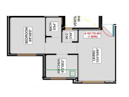 Floor plan of 1 BHK 342 Sq. Ft. Apartment in Greenscape Vrindavan Riverside, Navi Mumbai