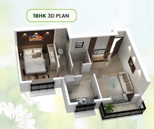 Floor plan of 1 BHK 361 Sq. Ft. Apartment in Greenscape Vrindavan Riverside, Navi Mumbai