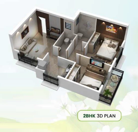 Floor plan of 2 BHK 820 Sq. Ft. Apartment in Greenscape Vrindavan Riverside, Navi Mumbai