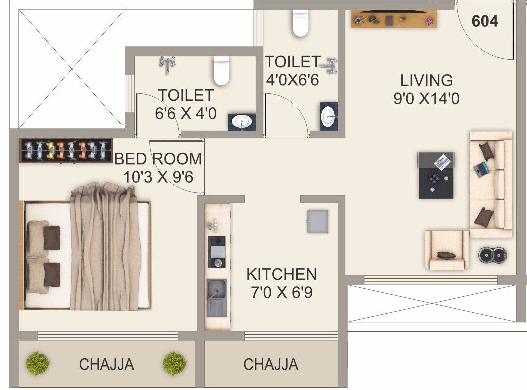 Floor plan of 1 BHK 400 Sq. Ft. Apartment in GRK Aryan Corner, Navi Mumbai