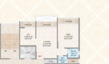 Floor plan of 1 BHK 222 Sq. Ft. Apartment in GRK Orion Corner, Navi Mumbai