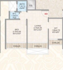 Floor plan of 1 BHK 295 Sq. Ft. Apartment in GRK Orion Corner, Navi Mumbai