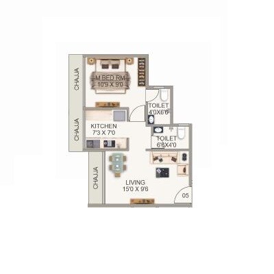 1 BHK 413 Sq. Ft. Apartment