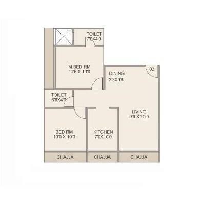 2 BHK 466 Sq. Ft. Apartment