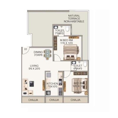 2 BHK 617 Sq. Ft. Apartment