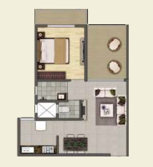 Floor plan of 1 BHK 387 Sq. Ft. Apartment in Groupco Malaga, Navi Mumbai