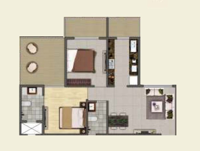 Floor plan of 2 BHK 586 Sq. Ft. Apartment in Groupco Malaga, Navi Mumbai