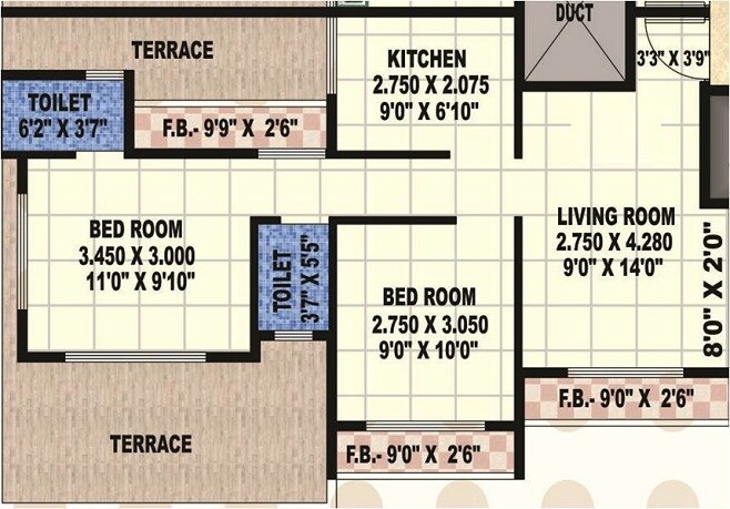Floor plan of 2 BHK 502 Sq. Ft. Apartment in Grow Swastik Towers, Navi Mumbai