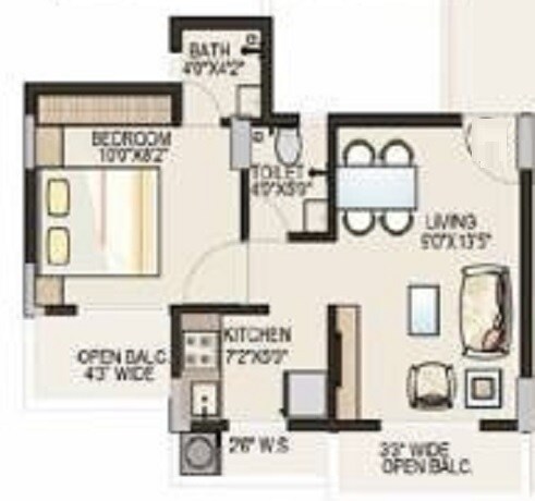 Floor plan of 1 BHK 298 Sq. Ft. Apartment in Gruharaj Royal Regalia, Navi Mumbai
