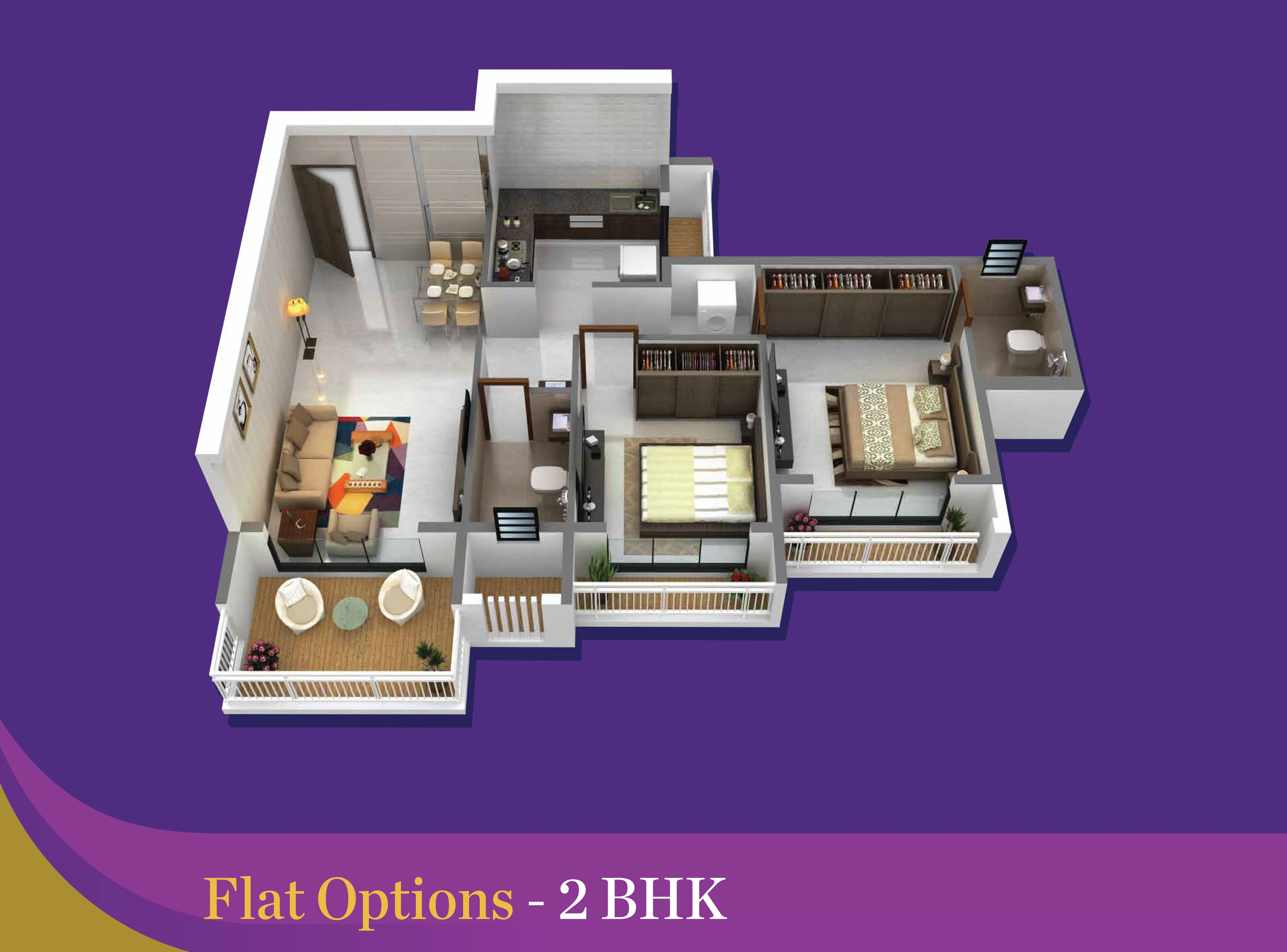 Floor plan of 2 BHK 328 Sq. Ft. Apartment in Gruharaj Royal Regalia, Navi Mumbai