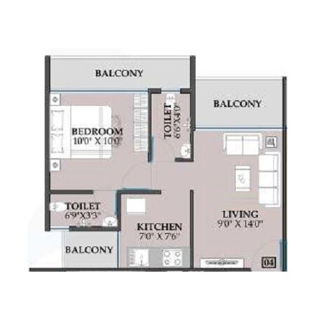 Floor plan of 1 BHK 432 Sq. Ft. Apartment in Gunina Girija Heights, Navi Mumbai