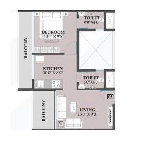 Floor plan of 1 BHK 453 Sq. Ft. Apartment in Gunina Girija Heights, Navi Mumbai