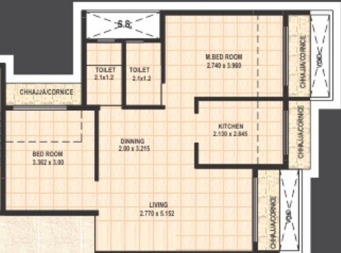 Floor plan of 2 BHK 446 Sq. Ft. Apartment in Gurbani Signature, Navi Mumbai