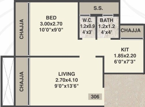 Floor plan of 1 BHK 179 Sq. Ft. Apartment in Guru Sai Dwarka, Navi Mumbai
