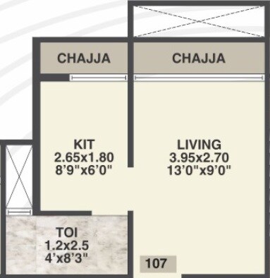 Floor plan of 116 Sq. Ft. Studio in Guru Sai Dwarka, Navi Mumbai
