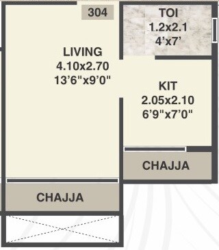 Floor plan of 172 Sq. Ft. Studio in Guru Sai Dwarka, Navi Mumbai