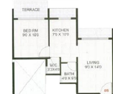 Floor plan of 1 BHK 302 Sq. Ft. Apartment in Gurukrupa Aramus Complex, Navi Mumbai