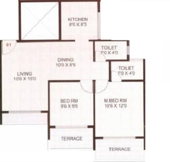 Floor plan of 2 BHK 349 Sq. Ft. Apartment in Gurukrupa Aramus Complex, Navi Mumbai