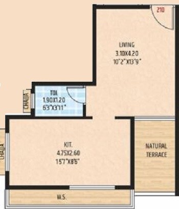 Floor plan of 202 Sq. Ft. Studio in Gurukrupa Heights, Navi Mumbai