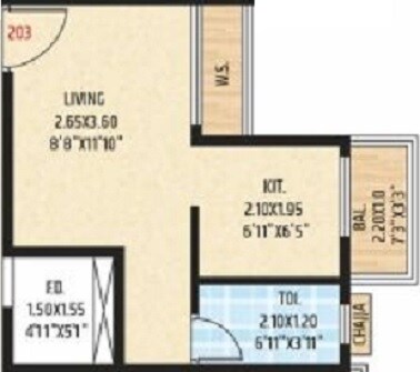 Floor plan of 210 Sq. Ft. Studio in Gurukrupa Heights, Navi Mumbai