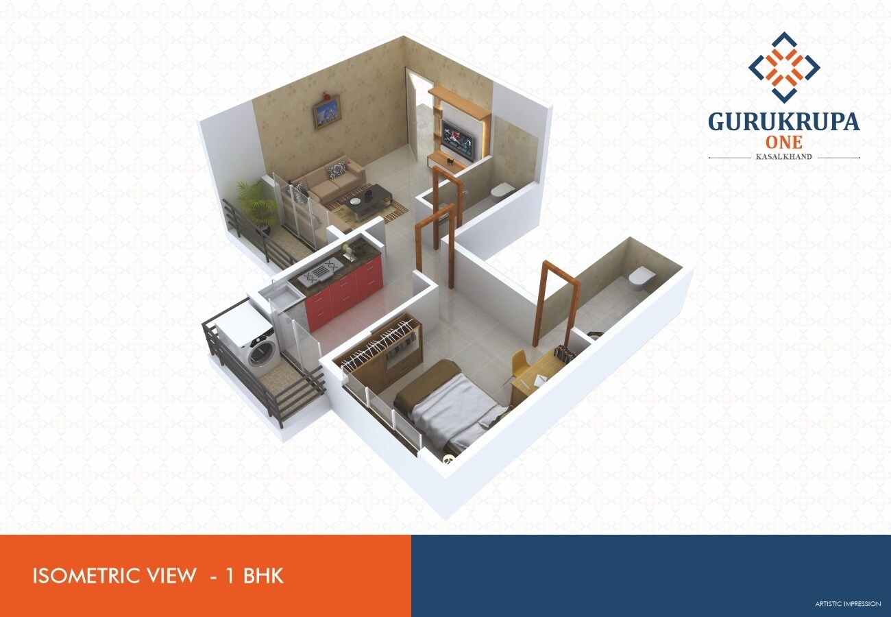 Floor plan of 1 BHK 378 Sq. Ft. Apartment in Gurukrupa One, Navi Mumbai