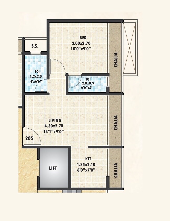Floor plan of 1 BHK 394 Sq. Ft. Apartment in Gurukrupa Shreepati Avenue, Navi Mumbai