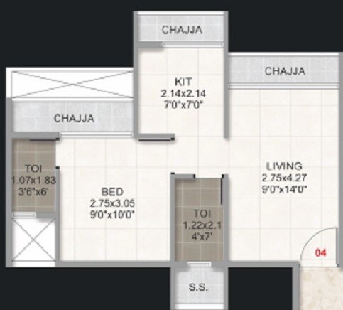 Floor plan of 1 BHK 299 Sq. Ft. Apartment in Gurukrupa Tulsi Heights, Navi Mumbai