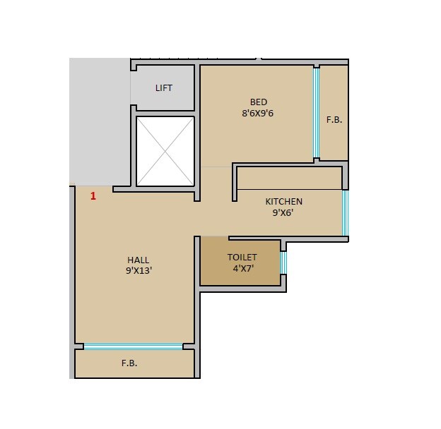 Floor plan of 1 BHK 391 Sq. Ft. Apartment in Halima Planet, Navi Mumbai