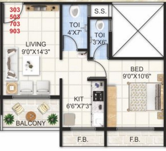 Floor plan of 1 BHK 251 Sq. Ft. Apartment in Hari Leela Residency, Navi Mumbai