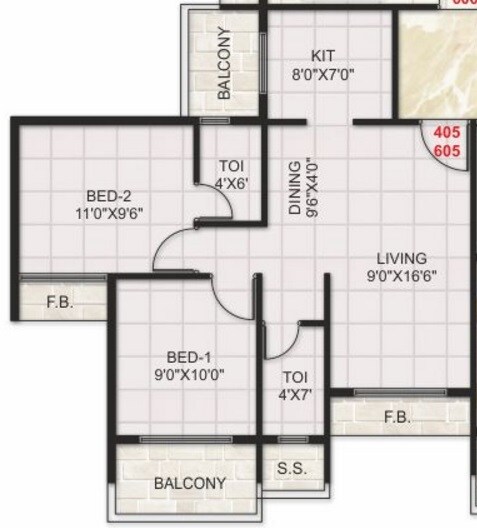 Floor plan of 1 BHK 288 Sq. Ft. Apartment in Hari Leela Residency, Navi Mumbai