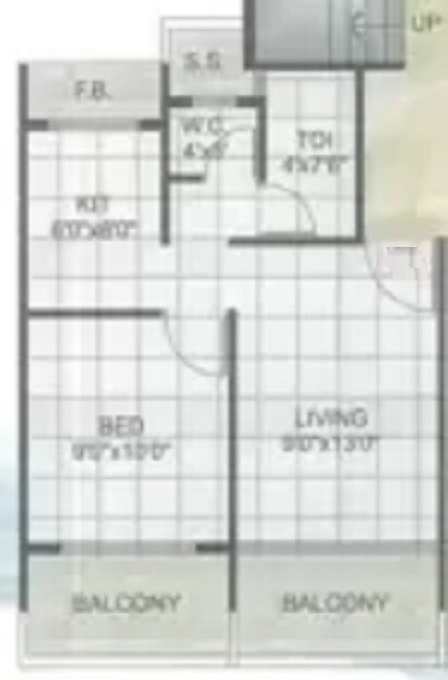 Floor plan of 1 BHK 343 Sq. Ft. Apartment in Hari Om Hari Anmol, Navi Mumbai
