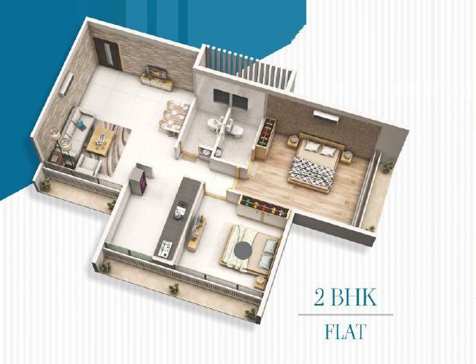 Floor plan of 2 BHK 553 Sq. Ft. Apartment in Hari Om Heights, Navi Mumbai