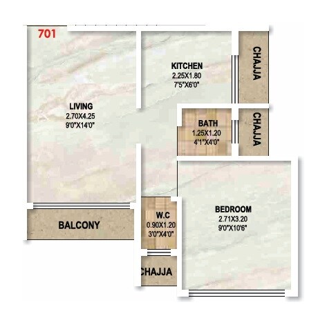 Floor plan of 1 BHK 290 Sq. Ft. Apartment in Hari Shree Darshan, Navi Mumbai