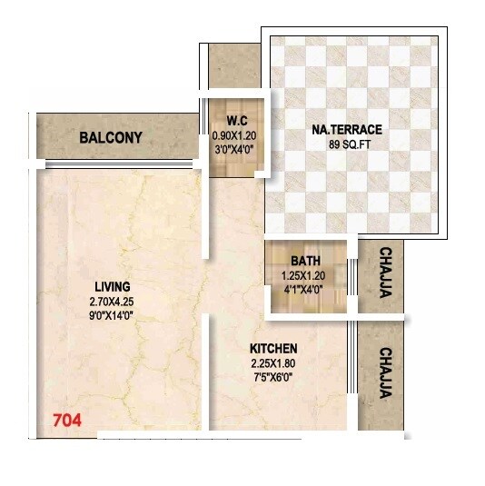 Floor plan of 221 Sq. Ft. Studio in Hari Shree Darshan, Navi Mumbai