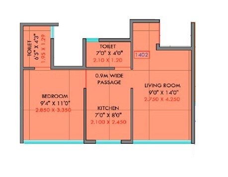 Floor plan of 1 BHK 372 Sq. Ft. Apartment in Haware Elinor, Navi Mumbai