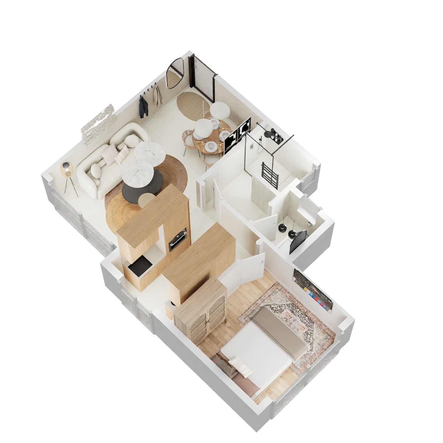 Floor plan of 1 BHK 388 Sq. Ft. Apartment in Haware Elinor, Navi Mumbai
