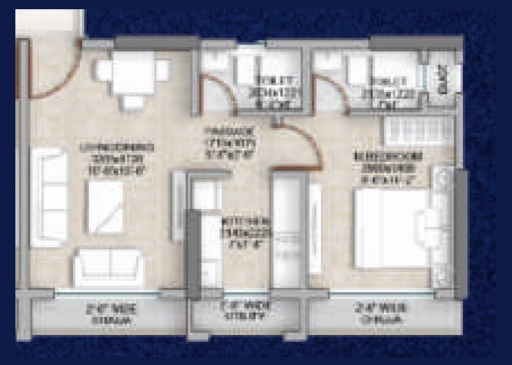 Floor plan of 1 BHK 405 Sq. Ft. Apartment in Haware Grande, Navi Mumbai