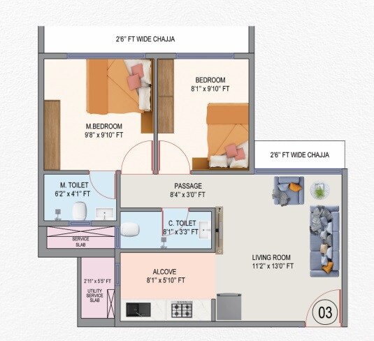 2 BHK 466 Sq. Ft. Apartment