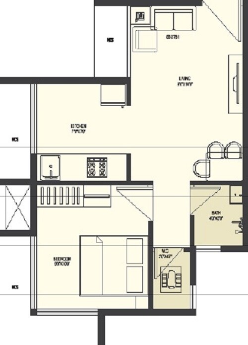 Floor plan of 1 BHK 281 Sq. Ft. Apartment in Haware Meadows, Navi Mumbai