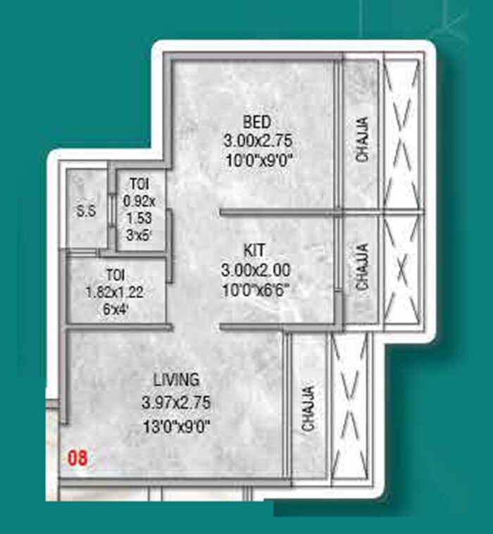 Floor plan of 1 BHK 322 Sq. Ft. Apartment in HD Pride, Navi Mumbai