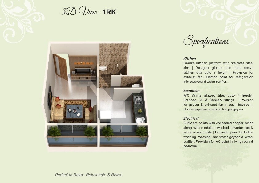 Floor plan of 275 Sq. Ft. Studio in HDG Hill View, Navi Mumbai